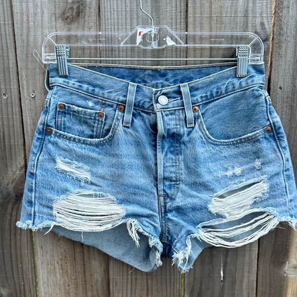 Levi 501 distressed button up cutoff Size 26 denim cutoff shorts - Picture 1 of 6